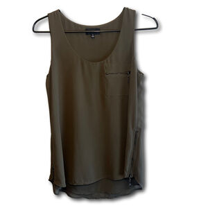 My Michelle Tank Top Sleeveless Blouse Zipper Accents Olive Green Woman’s Small